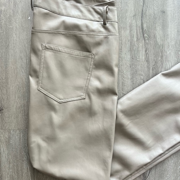 DEX brand. Faux leather pants. Taupe. Cuts above ankle - Picture 3 of 4